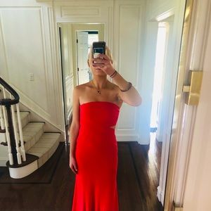 Jay Godfrey Red Trap less dress with slit.